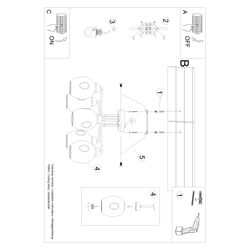 Lestenec na drogu FILLAN 5xE27/60W/230V črna