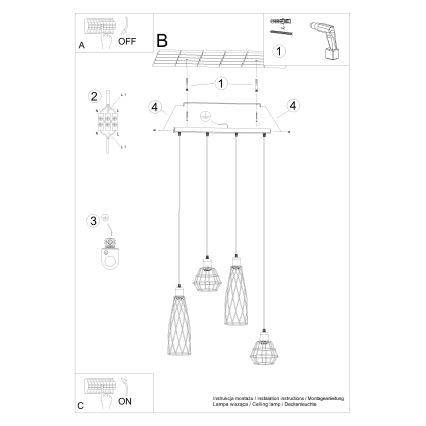 Lestenec na vrvici SUBA 4xE27/15W/230V črna