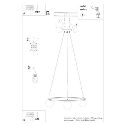 Lestenec na vrvici YOLI 3xG9/8W/230V črna