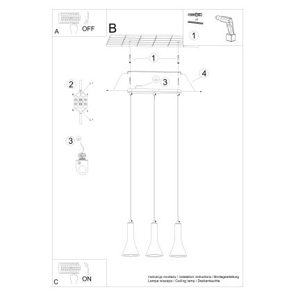 Lestenec na vrvici REA 3xE14/12W/230V beton