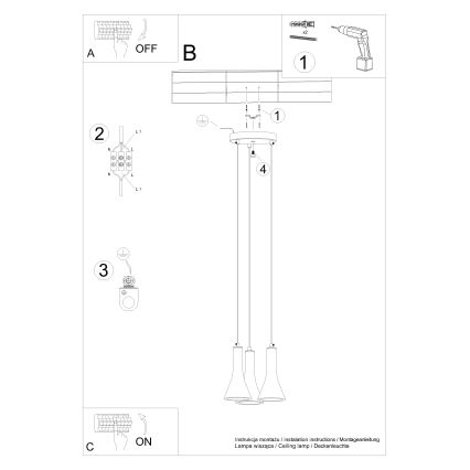 Lestenec na vrvici REA 3xE14/12W/230V beton