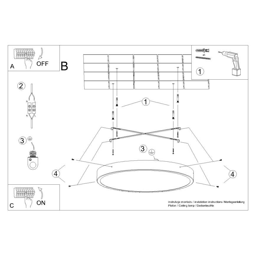 LED stropna svetilka ONYX LED/48W/230V, premer 60 cm, črna