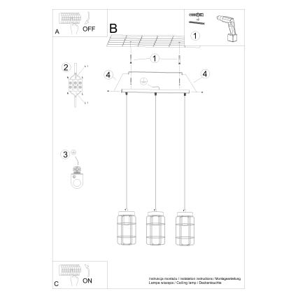 Lestenec na vrvici GOTTO 3xE27/15W/230V črna/bukev