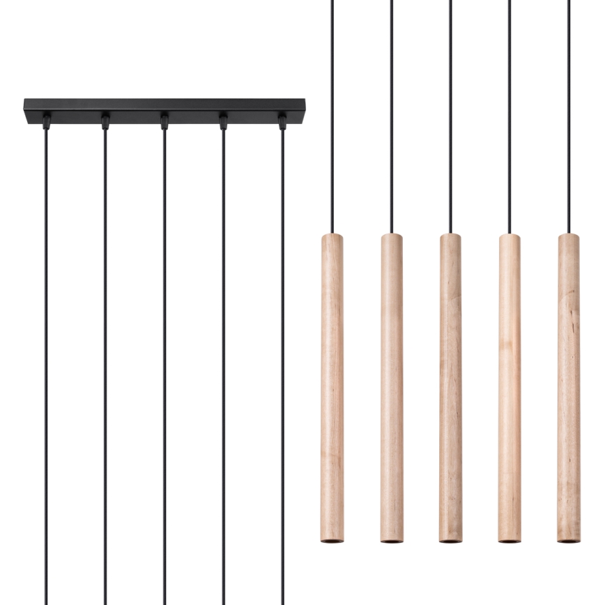 Lestenec na vrvici PASTELO 5xG9/8W/230V bukev