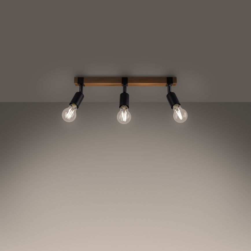 Reflektor ZUCA 3xE27/15W/230V črna/hrast
