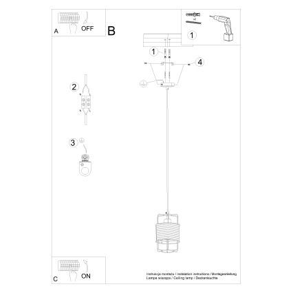 Lestenec na vrvici GIZUR 1xE27/15W/230V