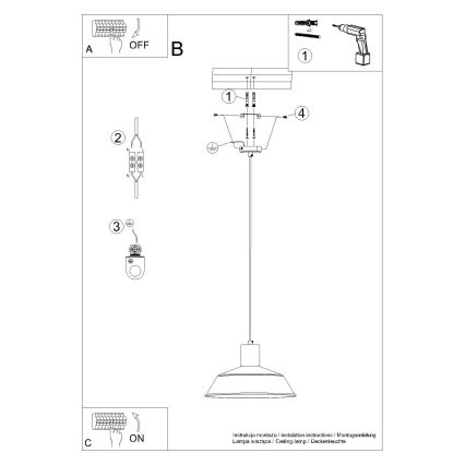 Lestenec na vrvici FANO 1xE27/15W/230V pr. 34 cm črna