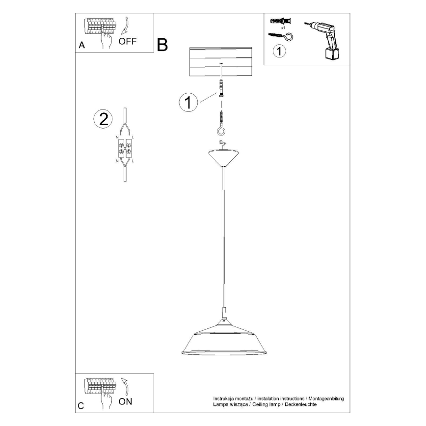 Lestenec na vrvici FRIKA 1xE27/15W/230V pr. 34 cm črna