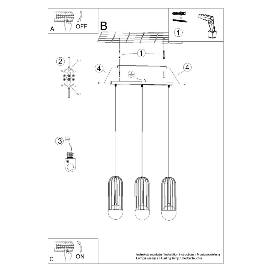Lestenec na vrvici BRINA 3xG9/8W/230V bela