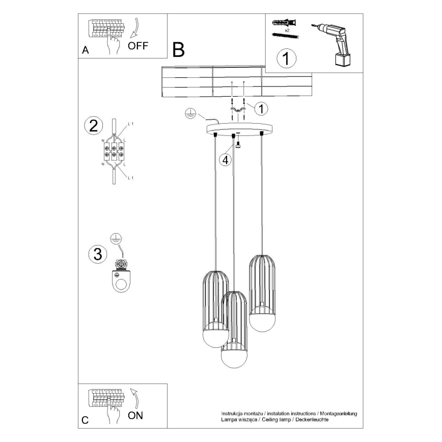 Lestenec na vrvici BRINA 3xG9/8W/230V bela