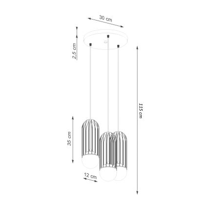 Lestenec na vrvici BRINA 3xG9/8W/230V črna