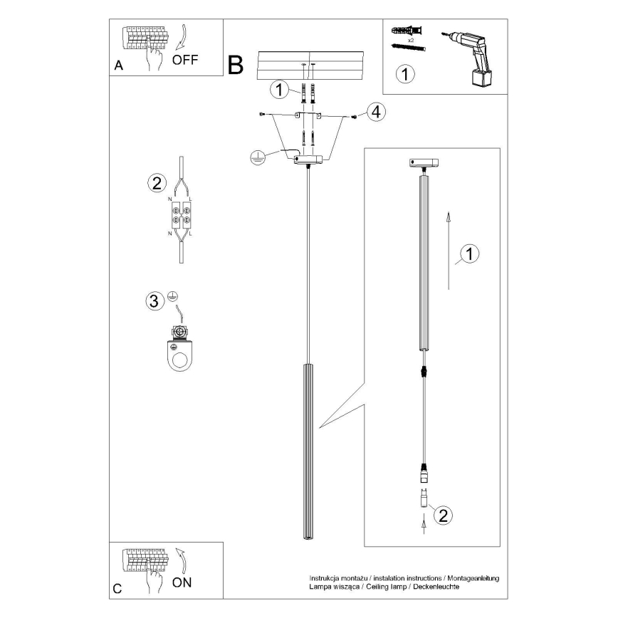 Lestenec na vrvici ARCHE 1xG9/8W/230V črna
