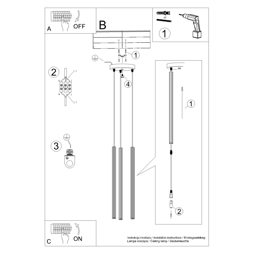 Lestenec na vrvici ARCHE 3xG9/8W/230V bela