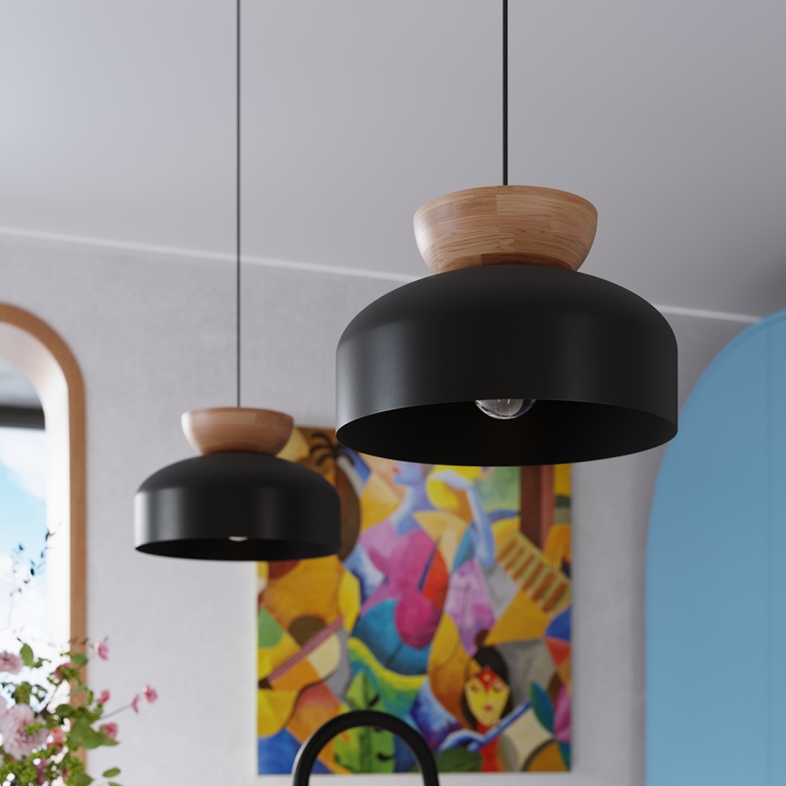 Lestenec na vrvici MARION 1xE27/15W/230V pr. 29,5 cm črna