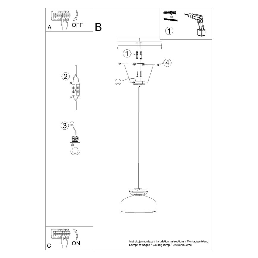 Lestenec na vrvici MARION 1xE27/15W/230V pr. 29,5 cm črna