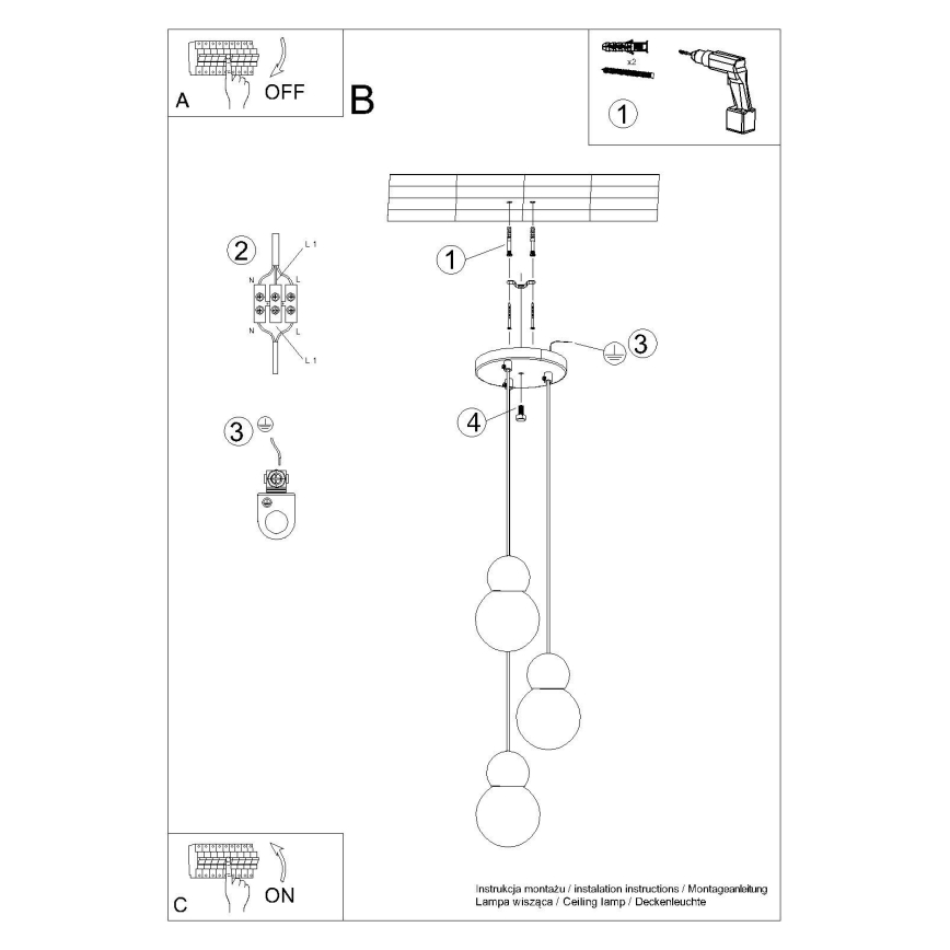 Lestenec na vrvici PEKKA 3xG9/8W/230V bela