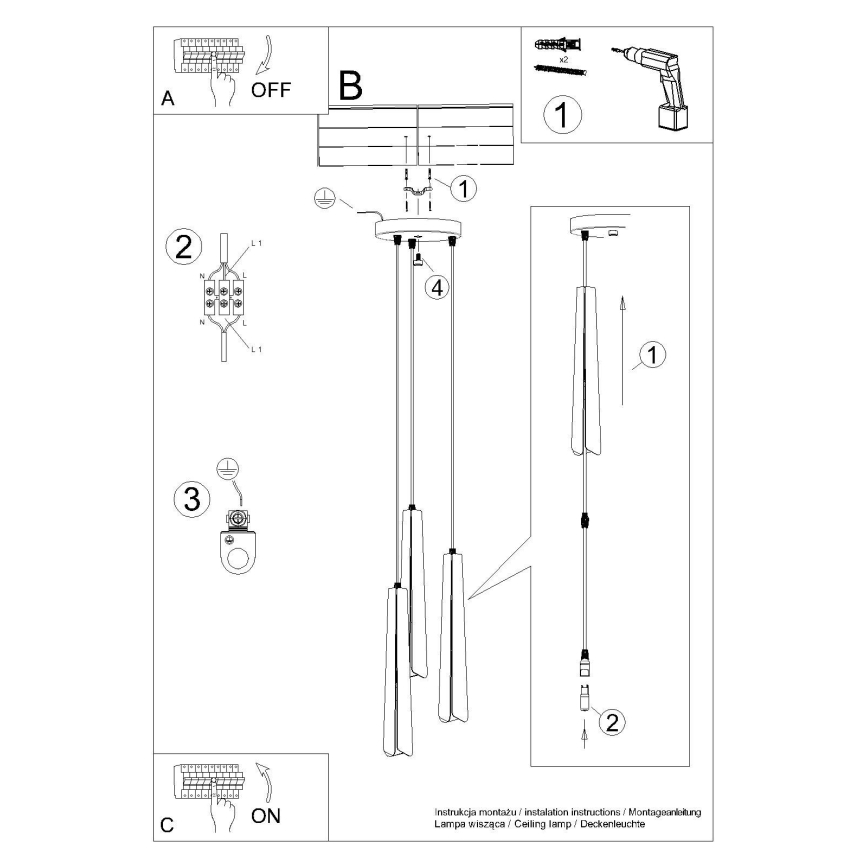 Lestenec na vrvici PRYSM 3xG9/8W/230V bela
