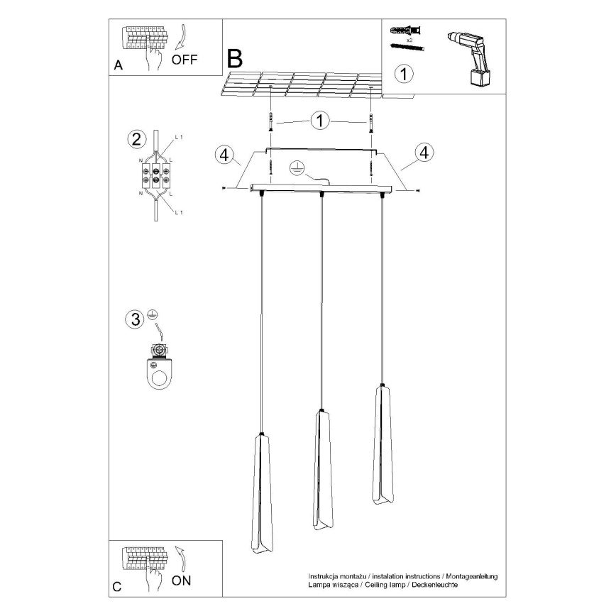 Lestenec na vrvici PRYSM 3xG9/8W/230V črna