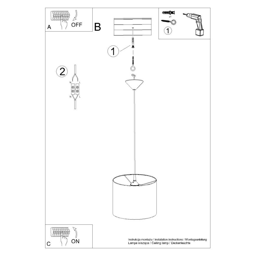 Lestenec na vrvici NOVA 1xE27/15W/230V pr. 30 cm črna