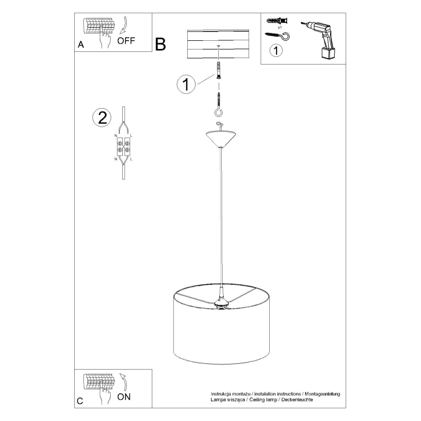 Lestenec na vrvici NOVA 1xE27/15W/230V pr. 40 cm črna