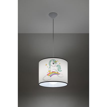 Otroški lestenec na vrvici UNICORN 1xE27/15W/230V pr. 30 cm samorog