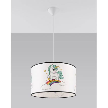 Otroški lestenec na vrvici UNICORN 1xE27/15W/230V pr. 40 cm samorog