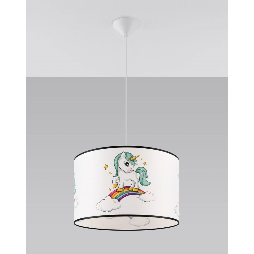 Otroški lestenec na vrvici UNICORN 1xE27/15W/230V pr. 40 cm samorog