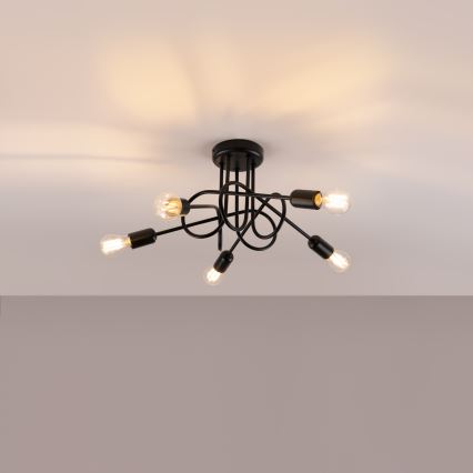 Nadgradni lestenec LOOP 5xE27/15W/230V črna