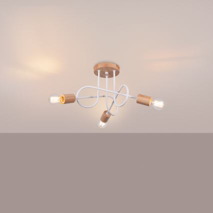 Lestenec EMBER 3xE27/15W/230V bela/bež/bukev