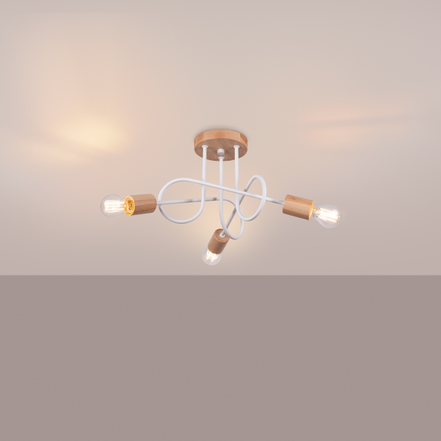 Lestenec EMBER 3xE27/15W/230V bela/bež/bukev