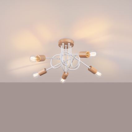 Lestenec EMBER 5xE27/15W/230V bela/bež/bukev