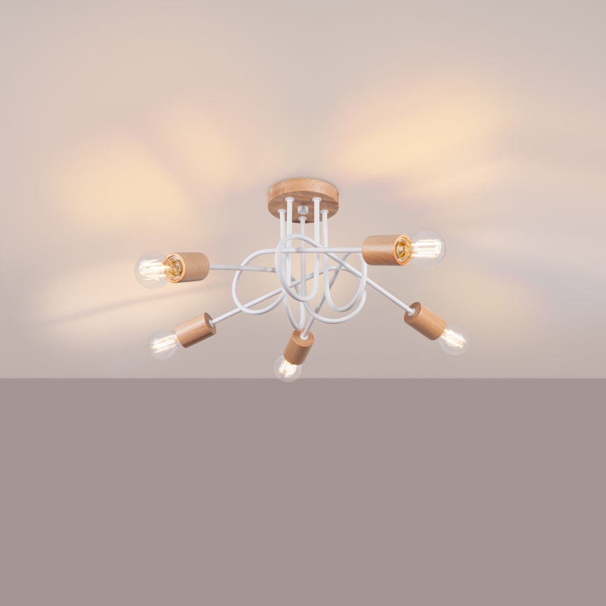 Lestenec EMBER 5xE27/15W/230V bela/bež/bukev