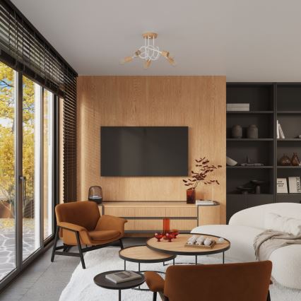 Lestenec EMBER 5xE27/15W/230V bela/bež/bukev