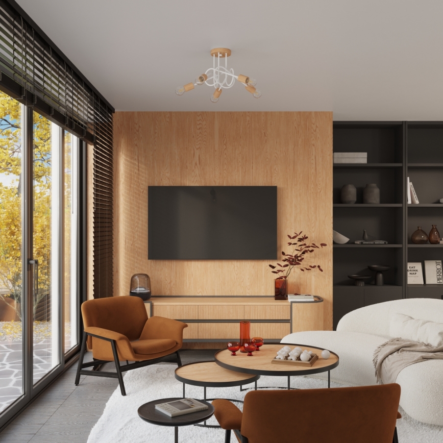 Lestenec EMBER 5xE27/15W/230V bela/bež/bukev