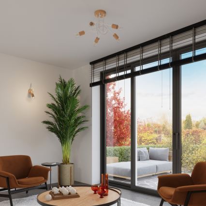 Lestenec EMBER 5xE27/15W/230V bela/bež/bukev