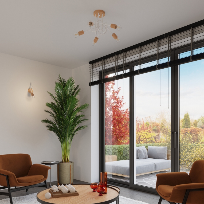 Lestenec EMBER 5xE27/15W/230V bela/bež/bukev