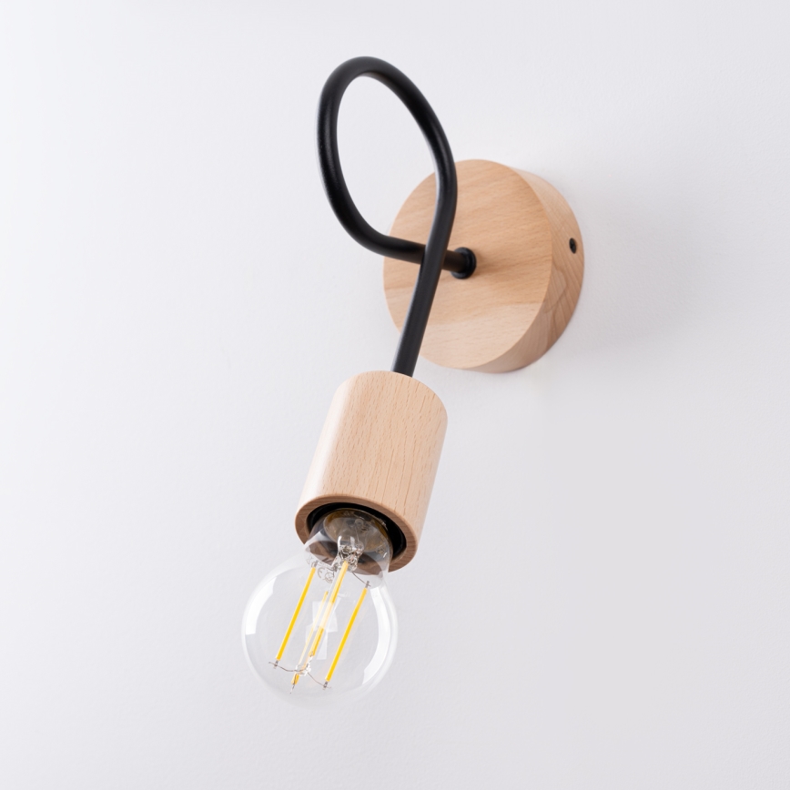 Stenska svetilka EMBER 1xE27/15W/230V črna/bež/bukev