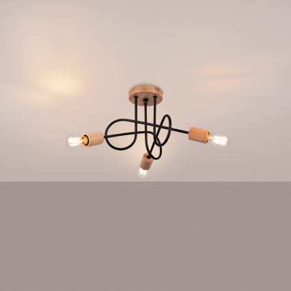Lestenec EMBER 3xE27/15W/230V črna/bež/bukev