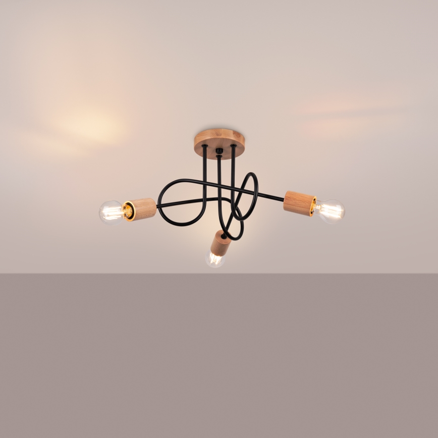 Lestenec EMBER 3xE27/15W/230V črna/bež/bukev