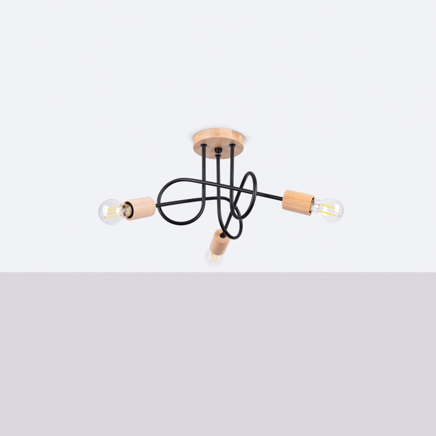 Lestenec EMBER 3xE27/15W/230V črna/bež/bukev