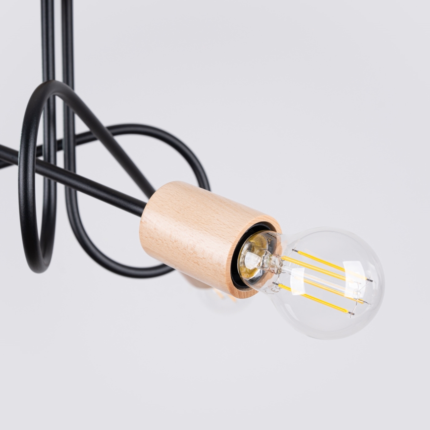 Lestenec EMBER 3xE27/15W/230V črna/bež/bukev