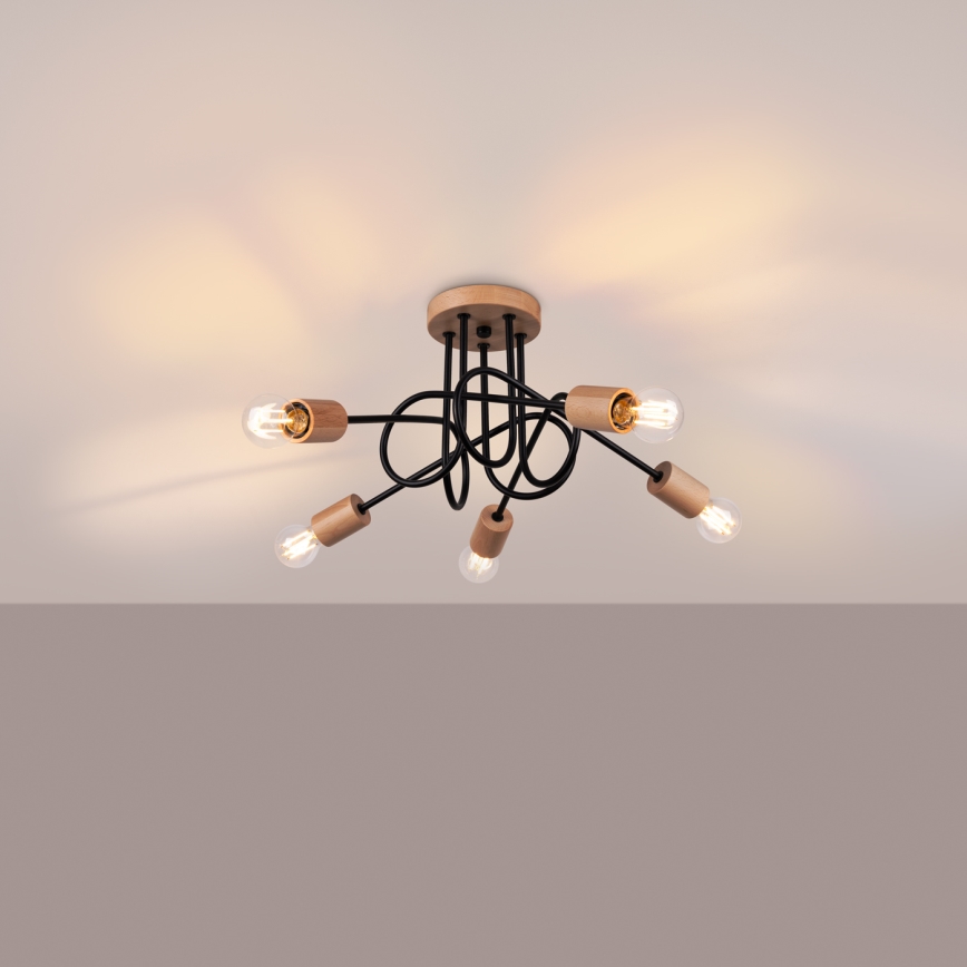 Lestenec EMBER 5xE27/15W/230V črna/bež/bukev