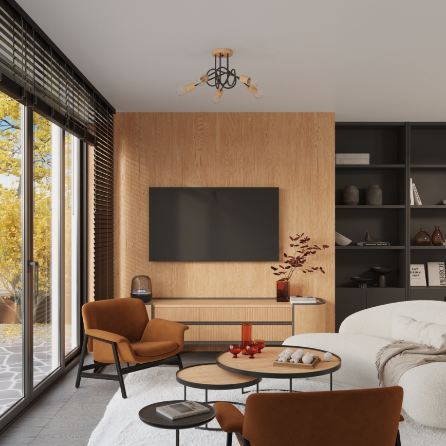 Lestenec EMBER 5xE27/15W/230V črna/bež/bukev