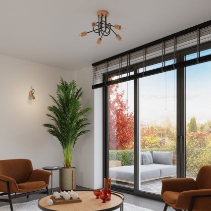 Lestenec EMBER 5xE27/15W/230V črna/bež/bukev