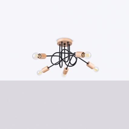 Lestenec EMBER 5xE27/15W/230V črna/bež/bukev