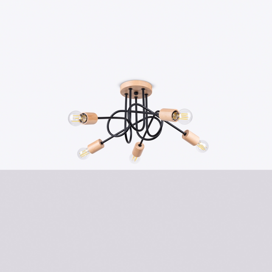 Lestenec EMBER 5xE27/15W/230V črna/bež/bukev