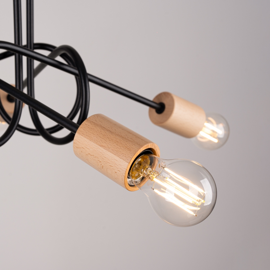 Lestenec EMBER 5xE27/15W/230V črna/bež/bukev