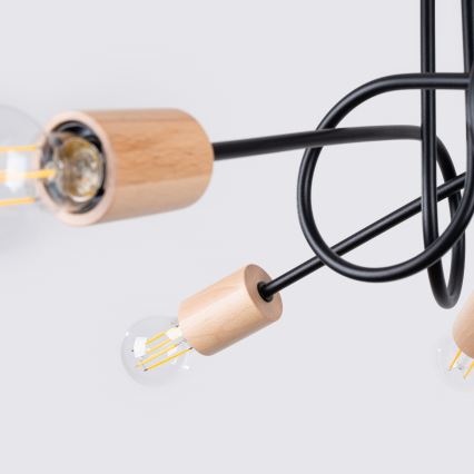 Lestenec EMBER 5xE27/15W/230V črna/bež/bukev