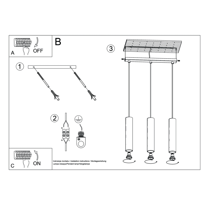 Lestenec na vrvici LAGOS 3xGU10/10W/230V krem barva