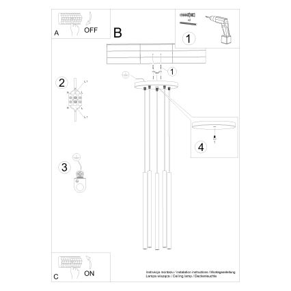 Lestenec na vrvici PASTELO 5xG9/8W/230V rdeča